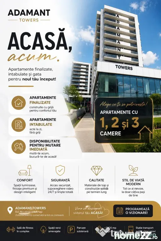 ADAMANT TOWERS | Apartament 2 camere 66,5mp, FINALIZAT - intabulat - Iasi (Iasi)