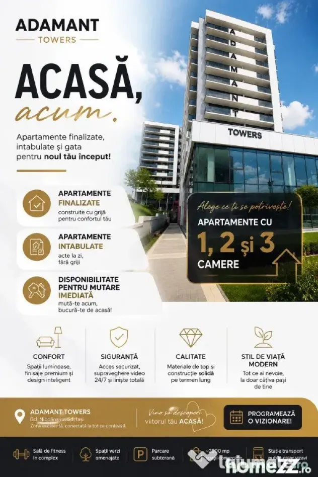ADAMANT TOWERS | Apartament 2 camere 66,5mp, FINALIZAT - intabulat - Iasi (Iasi)
