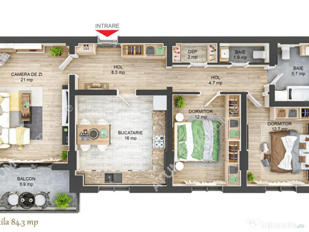 Apartament cu 3 camere si 2 bai si terasa zona Rahovei