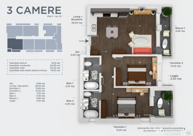 FINALIZAT | 3 camere,incalzire in pardoseala, Titan/Pallady