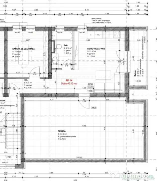 Apartament cu 2 camere, 45 mp utili, terasa 45 mp, zona Bray - Timisoara (Timis)
