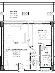 Apartament de vanzare, cu 2 camere, 71 mp, terasă 19 mp, zo