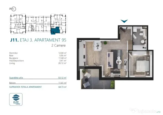 Apartament cu 2 camere, 53 mp, Ansamblu Rezidential, zona RI