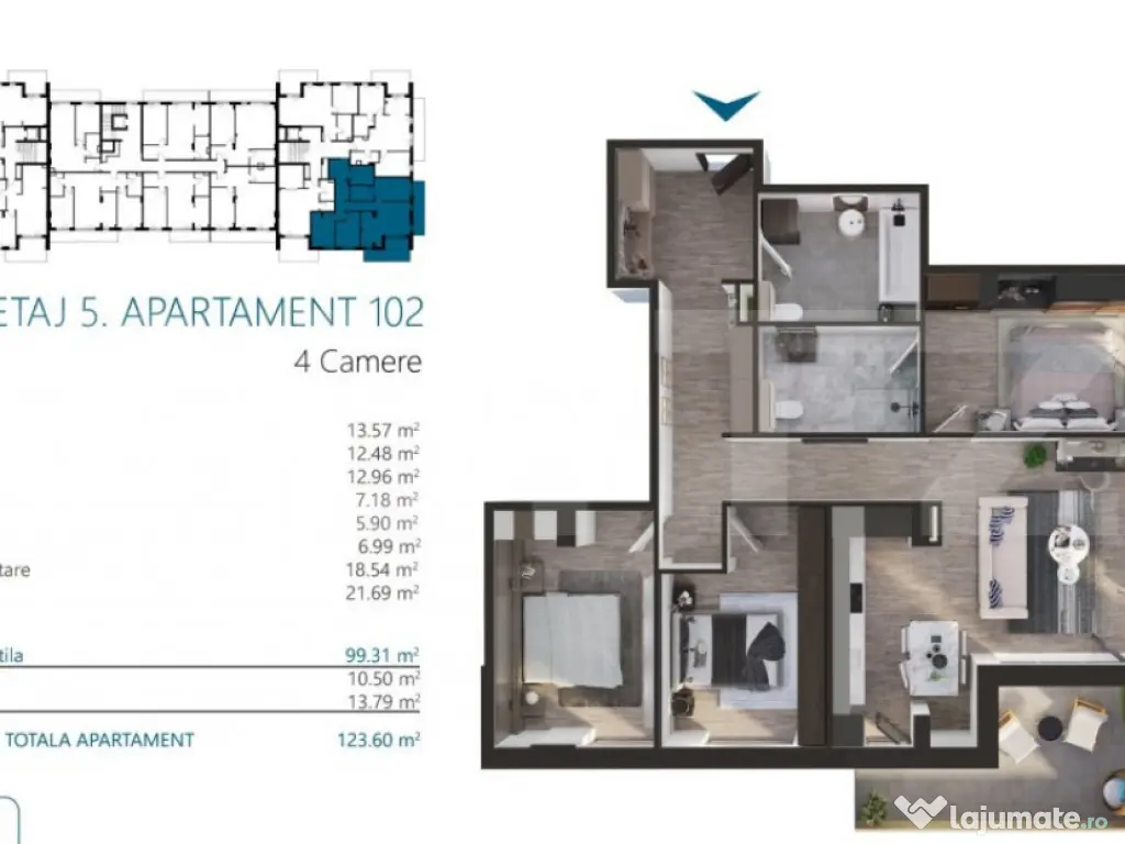 Apartament cu 4 camere, 99 mp, Ansamblu Rezidential, zona RI
