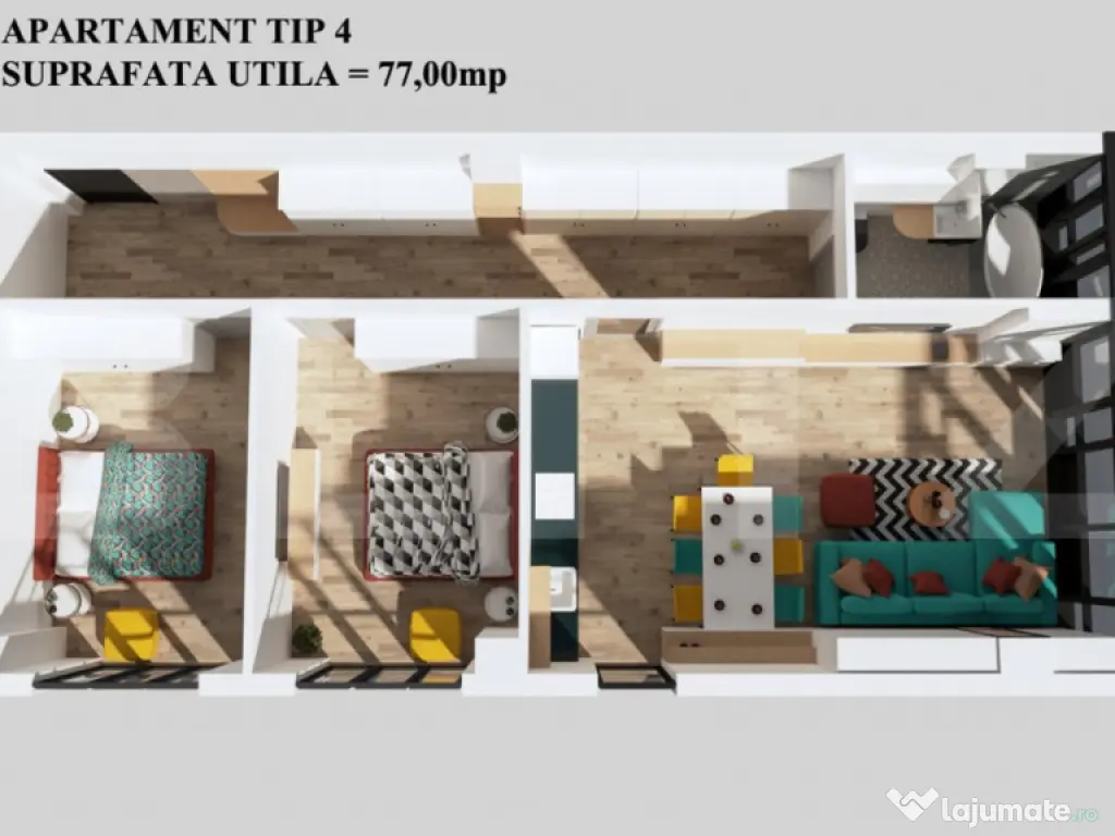 Apartament 3 camere, bloc nou, 77mp, Burdujeni