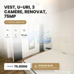 Vest, U-uri, 3 camere, decomandat, renovat, 75MP