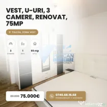 Vest, U-uri, 3 camere, decomandat, renovat, 75MP