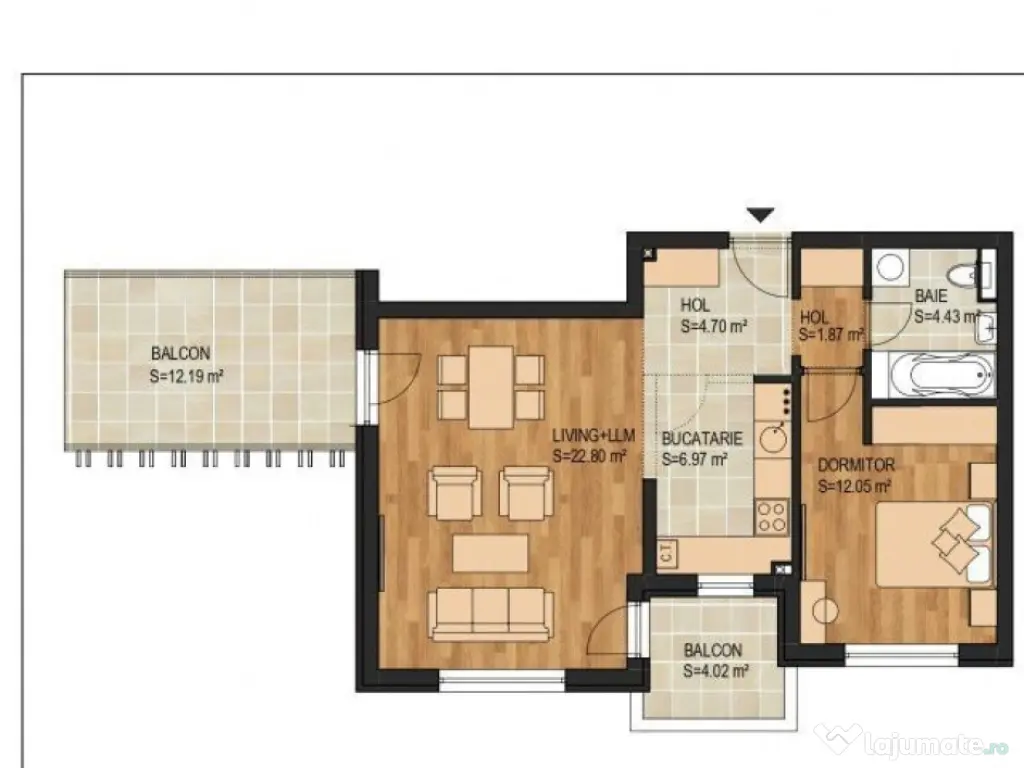 Apartament de 2 camere ( 69 MP )-Tractorul