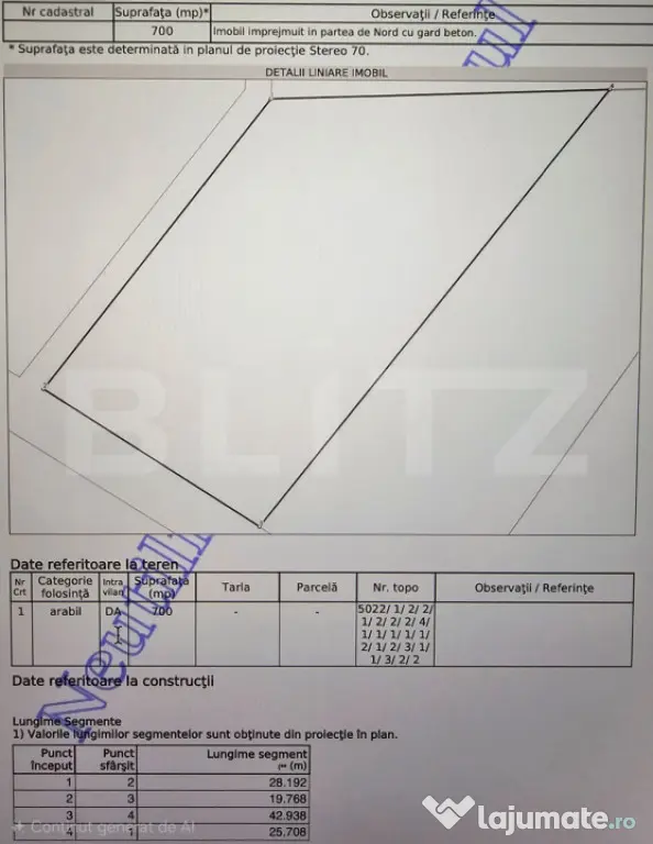 Teren intravilan 700 mp cu Proiect de casă aprobat, Lipoven