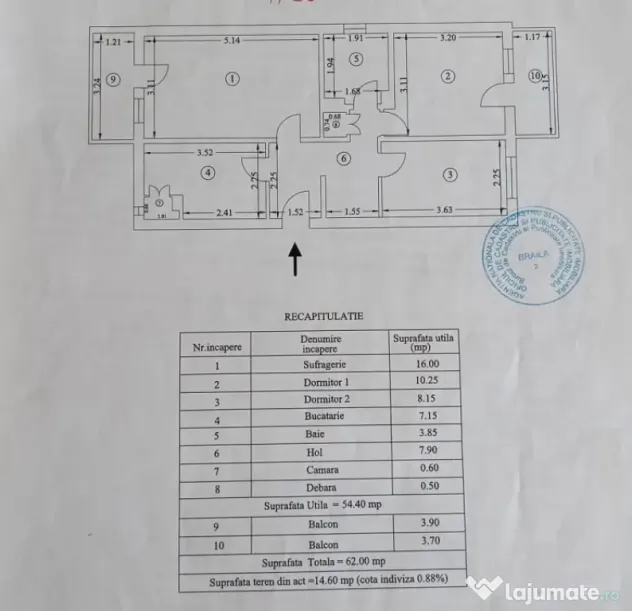 Apartament 3 camere, confort 1 decomandat, zona Vidin.