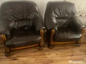 Set canapele piele naturala si masa lemn statificat 