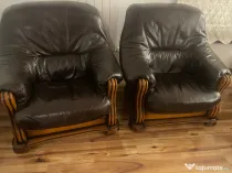 Set canapele piele naturala si masa lemn statificat