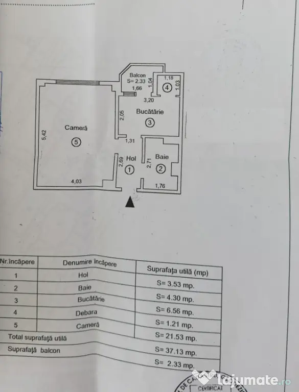 Apartament 1 camera, confort 1 decomandat, Buzaului, suprafa