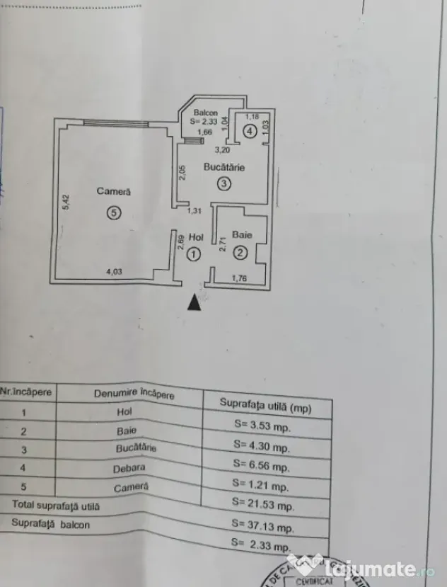 Apartament 1 camera, confort 1 decomandat, Buzaului, suprafa