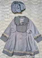 Set Palton Elegant cu buzunare & Beretă fata NOU Brand Anason 110cm 4-5 ani