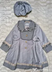 Set Palton Elegant cu buzunare & Beretă fata NOU Brand Anason 110cm 4-5 ani 