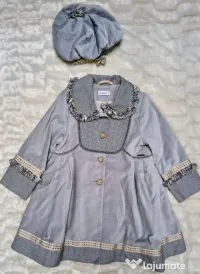 Set Palton Elegant cu buzunare & Beretă fata NOU Brand Anason 110cm 4-5 ani 