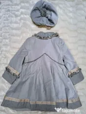Set Palton Elegant cu buzunare & Beretă fata NOU Brand Anason 110cm 4-5 ani 