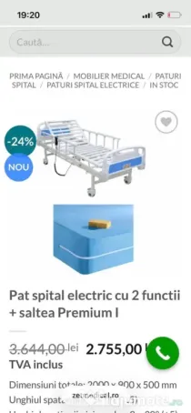 Pat spital electric cu două funcții și saltea premiu