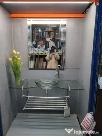 Set de lavoar din sticlă cu toate accesoriile, scurgere, baterie si oglindă