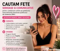 Recrutăm fete pentru job remote – Program flexibil | Plata zilnică