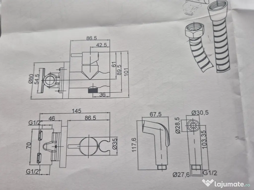 Dus igienic / Shattaf incastrat Borras M2323-NM – negru mat – NOU