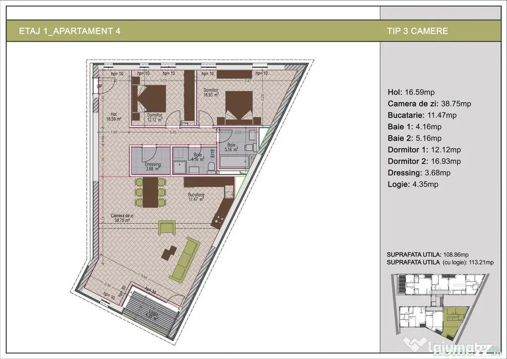 Apartament luxos cu 3 camere și 2 locuri de parcare