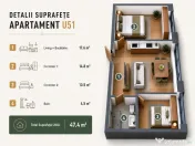 Apartament cu C.F. 3 camere in bloc nou, Mărăști