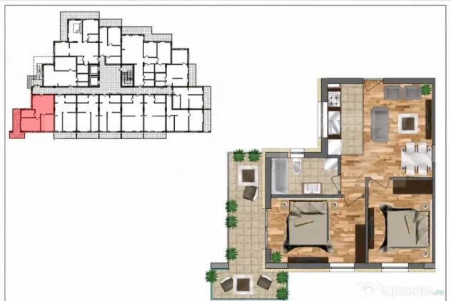 Apartament 3 camere, etaj 1 – Zona Centură, terasă gener