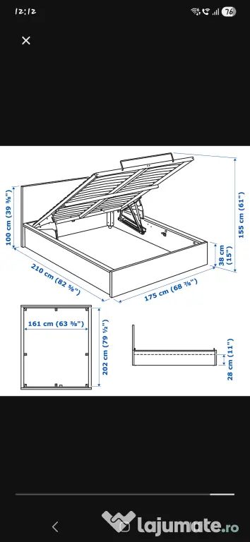 Pat Ikea 160x200 + saltea Jysk