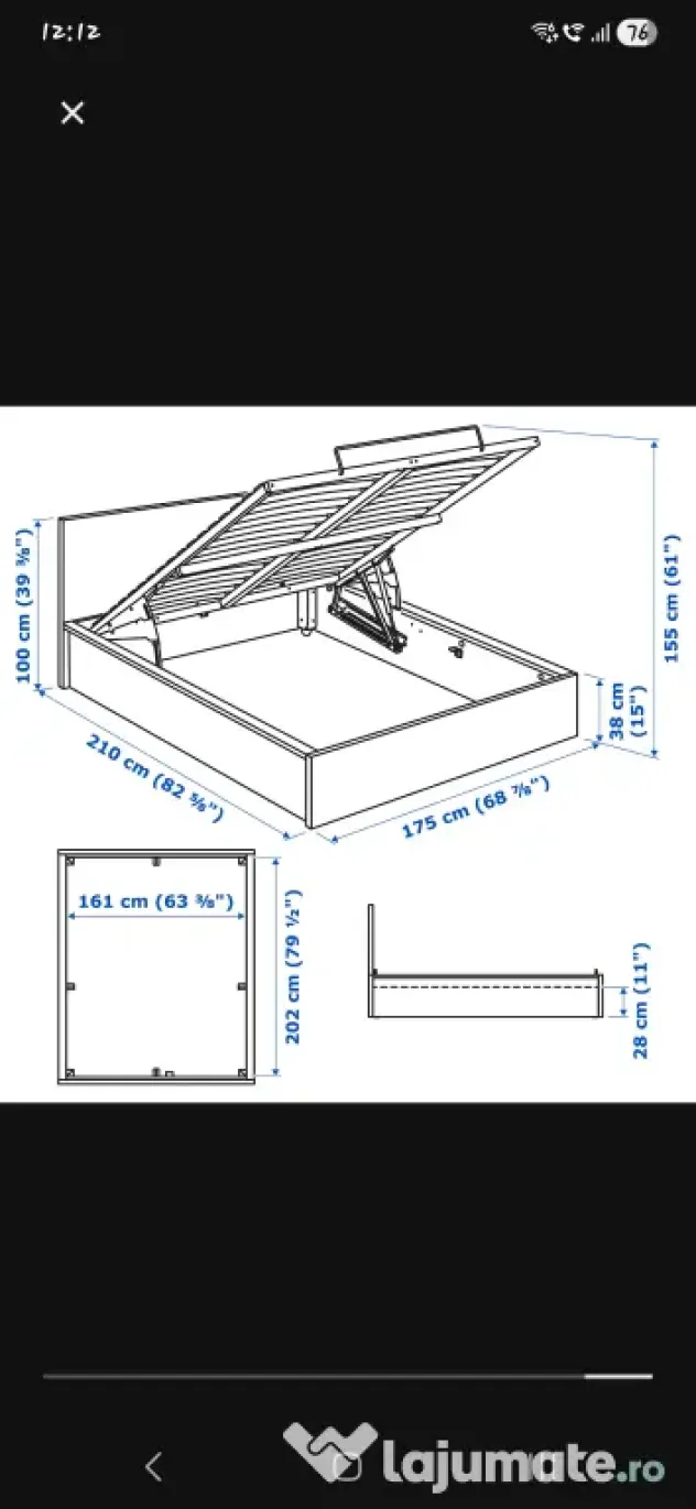 Pat Ikea 160x200 + saltea Jysk