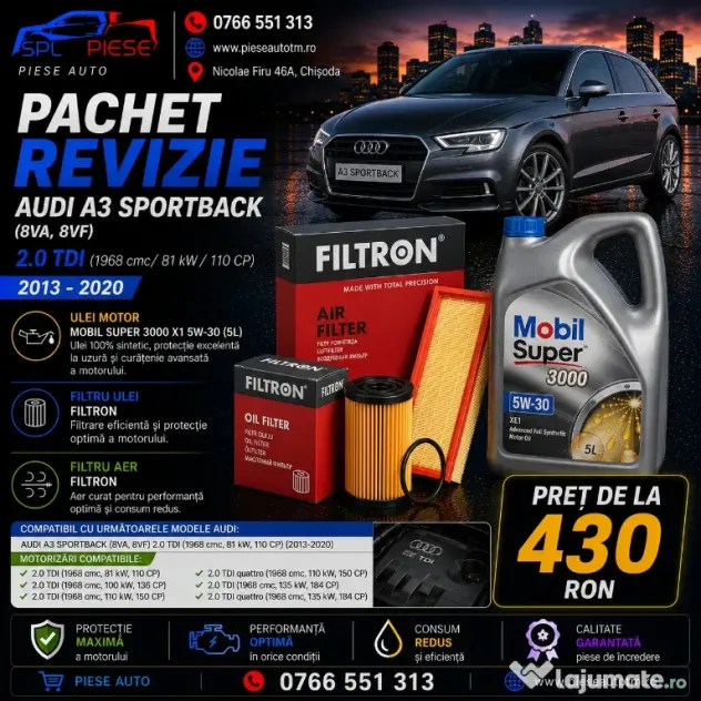 Pachet Revizie Audi A3 Sportback (8VA, 8VF) 2.0 TDI (110 CP) 2013-2020