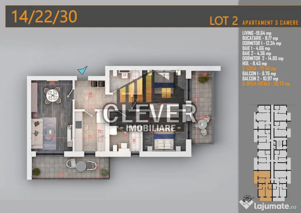 Apartament 3 Camere Decomandat, metrou Teclu, Comision 0%
