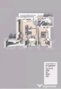 Apartament 2 camera, 53.61 mp, zona Pacurari