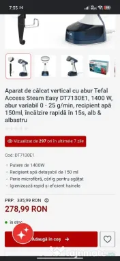 Fier de calcat vertical cu aburi Tefal 