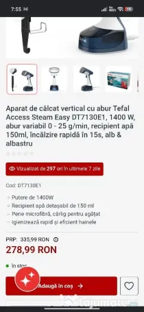 Fier de calcat vertical cu aburi Tefal