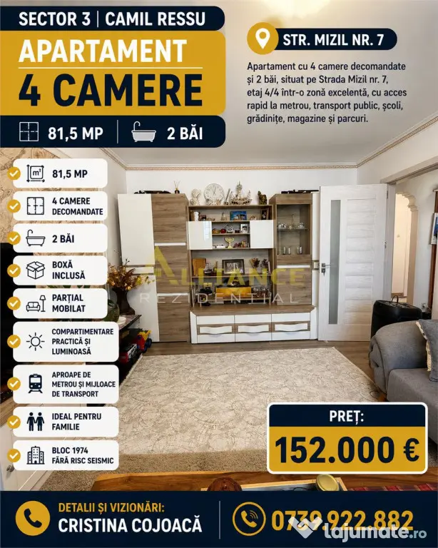 Sector 3 Apartament 4 camere 2 bai 81,5 mp