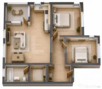 Apartament spațios cu 3 camere și logie, 79,38 mp total
