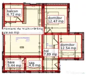 Apartament spațios cu 3 camere și logie, 79,38 mp total 