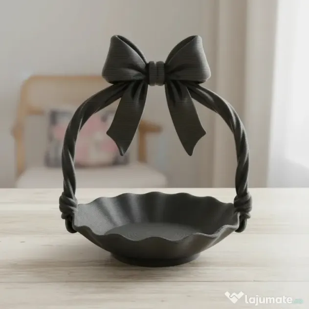 Suport Bijuterii Decorativ Tip Coșuleț cu Mâner Fundă