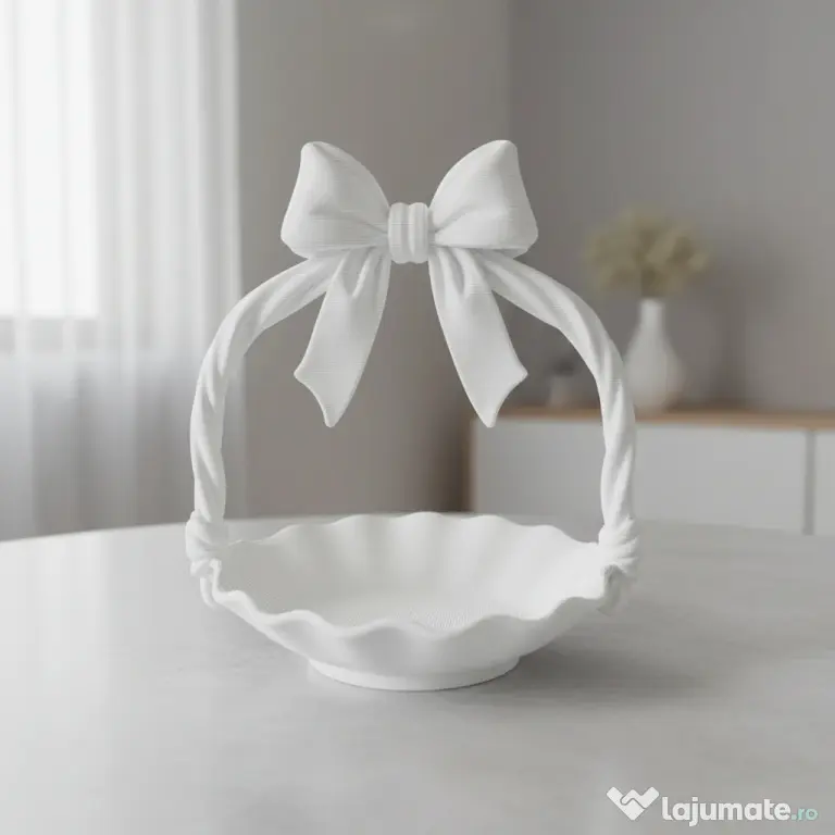 Suport Bijuterii Decorativ Tip Coșuleț cu Mâner Fundă