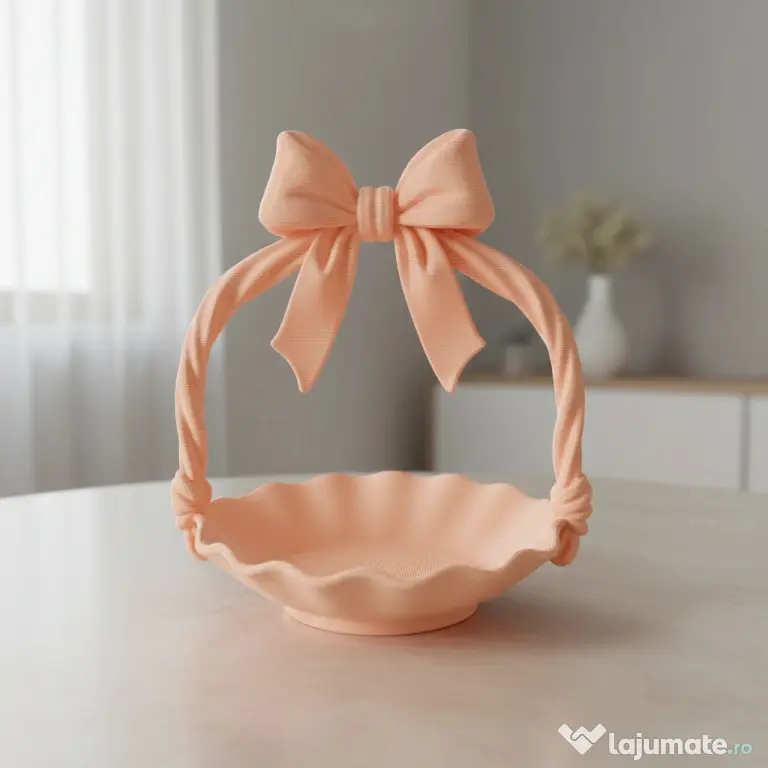 Suport Bijuterii Decorativ Tip Coșuleț cu Mâner Fundă