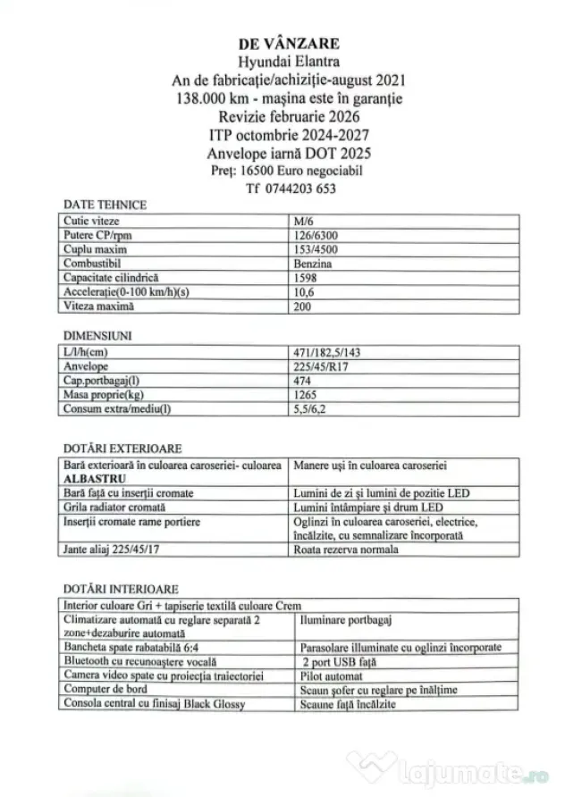 Hyundai elantra 2021 - unic proprietar, km reali, fara daune, revizii la zi