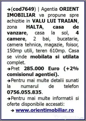 Valu lui Traian, casa de vanzare, 4 camere, spatioasa