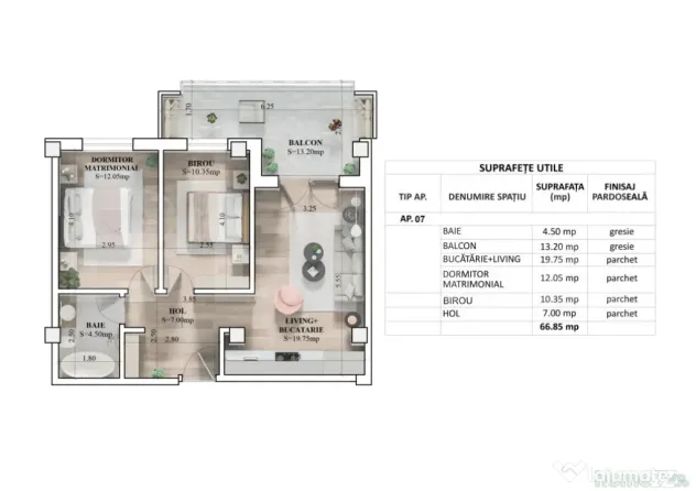 Apartament 3 camere, 66.85 mp, zona Galata - Iasi (Iasi)