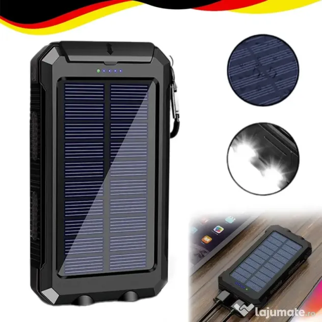 Încărcător Solar (Power Bank Solar) 30.000 mAh + Lanterna cu doua lumini
