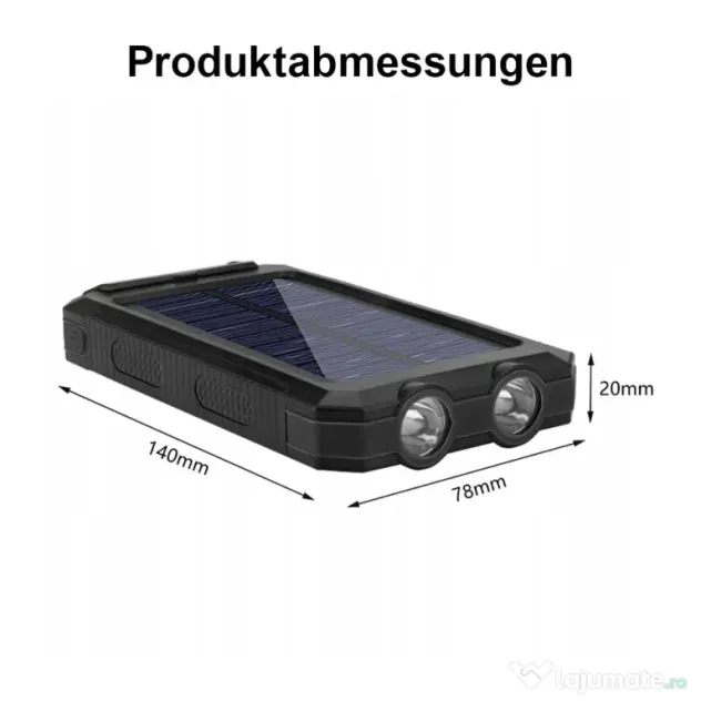 Încărcător Solar (Power Bank Solar) 30.000 mAh + Lanterna cu doua lumini
