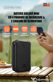 Baterie Externa Solara, Power Bank 8000 mAh, 4 Panouri,Lightning, Waterproof