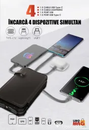 Baterie Externa Solara, Power Bank 8000 mAh, 4 Panouri,Lightning, Waterproof