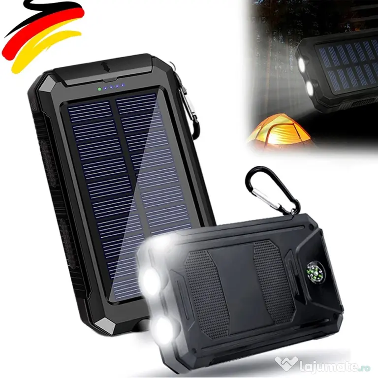 Încărcător Solar (Power Bank Solar) 30.000 mAh + Lanterna cu doua lumini